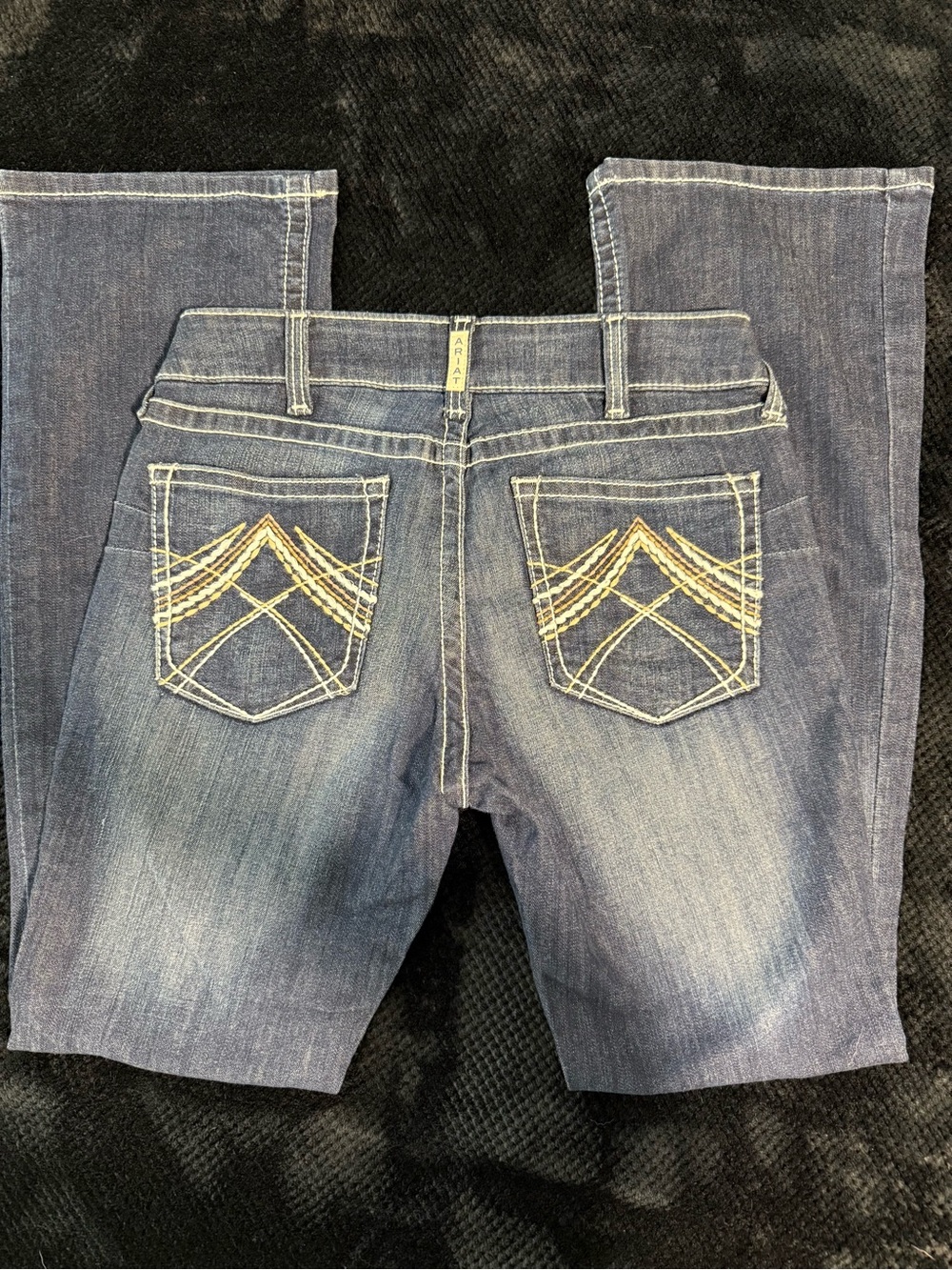 Ruehl No.925 Women's Faded Blue Bootcut Jeans with Gold Stitching